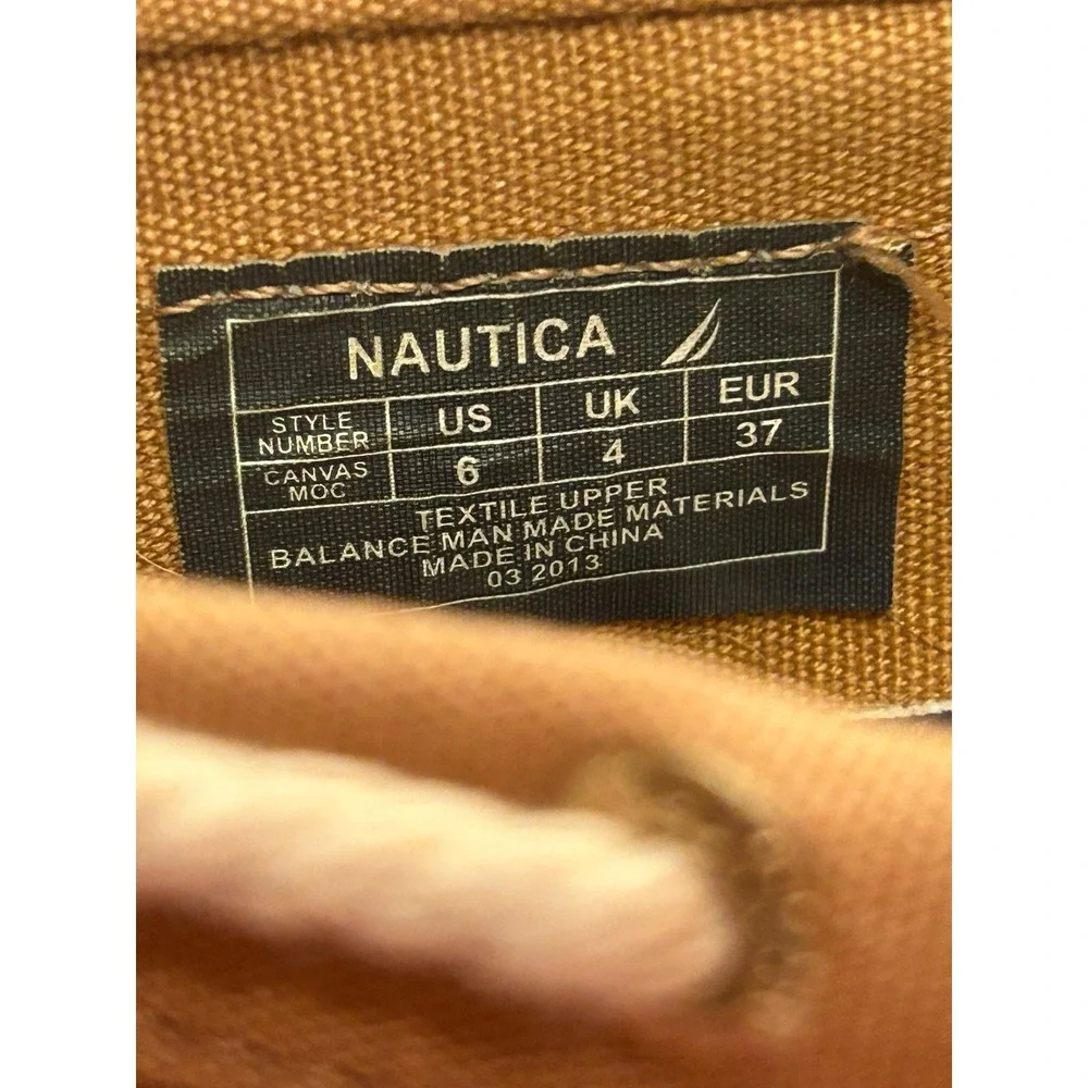 Nautica Canvas Slip On Boat Shoes Women's Size 6M Light Brown Rope Accents